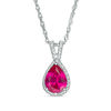 Thumbnail Image 1 of Pear-Shaped Lab-Created Ruby and White Sapphire Bead Frame Split-Bail Pendant in Sterling Silver