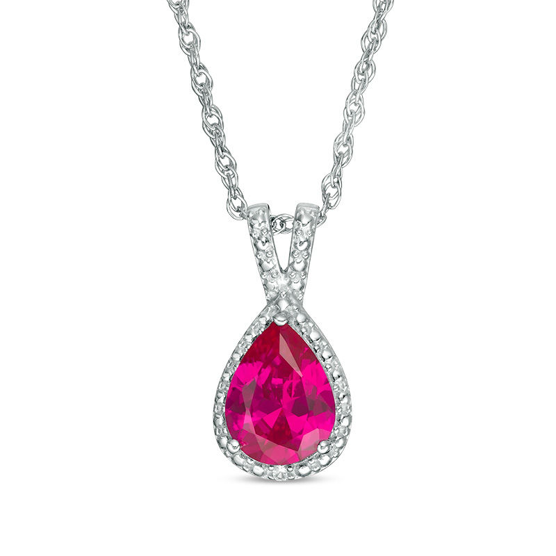 Main Image 1 of Pear-Shaped Lab-Created Ruby and White Sapphire Bead Frame Split-Bail Pendant in Sterling Silver