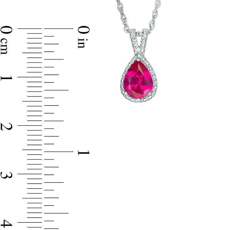 Main Image 2 of Pear-Shaped Lab-Created Ruby and White Sapphire Bead Frame Split-Bail Pendant in Sterling Silver