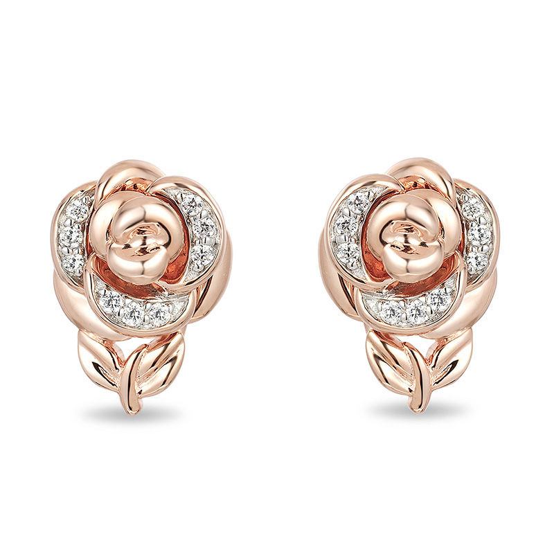 Enchanted Disney Belle 1/15 CT. T.W. Diamond Rose Stud Earrings in 10K Rose Gold