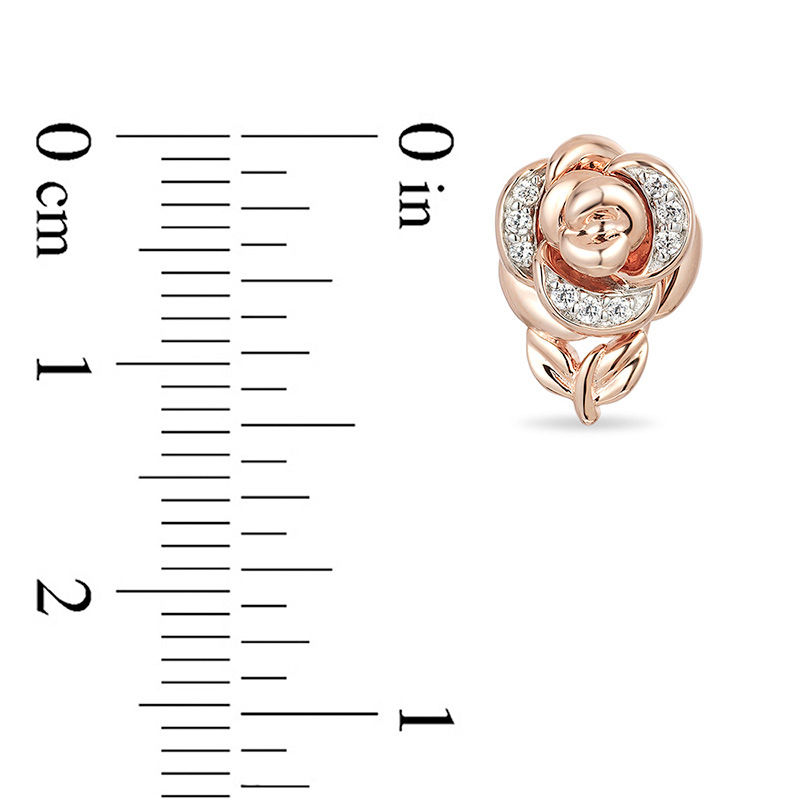 Main Image 3 of Enchanted Disney Belle 1/15 CT. T.W. Diamond Rose Stud Earrings in 10K Rose Gold