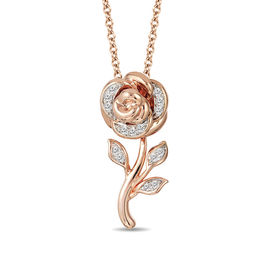 Enchanted Disney Belle 1/10 CT. T.W. Diamond Rose Pendant in 10K Rose Gold - 19&quot;