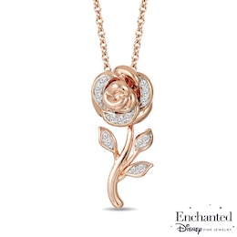 Enchanted Disney Belle 1/10 CT. T.W. Diamond Rose Pendant in 10K Rose Gold - 19"