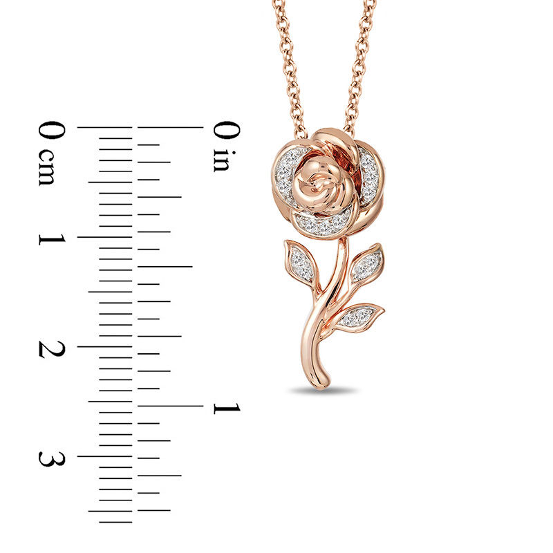 Main Image 3 of Enchanted Disney Belle 1/10 CT. T.W. Diamond Rose Pendant in 10K Rose Gold - 19"