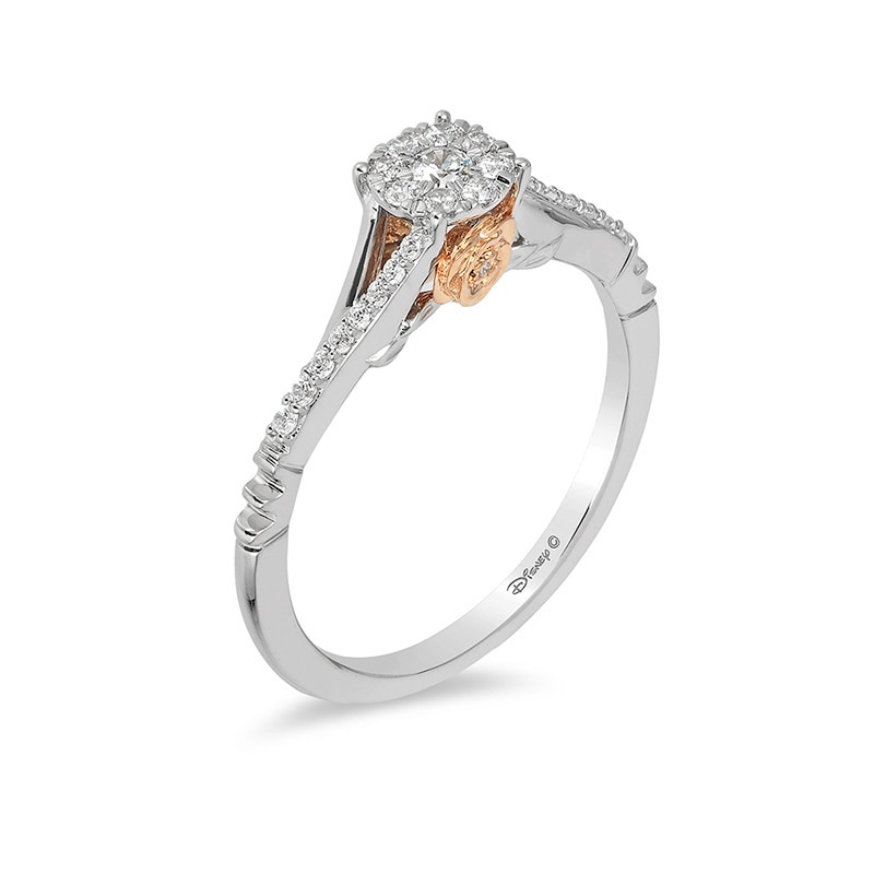 Enchanted Disney Belle 1/5 CT. T.W. Diamond Frame Promise Ring in 10K Two-Tone Gold