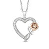 Thumbnail Image 0 of Enchanted Disney Belle 1/6 CT. T.W. Diamond Rose and Heart Pendant in Sterling Silver and 10K Rose Gold - 19"