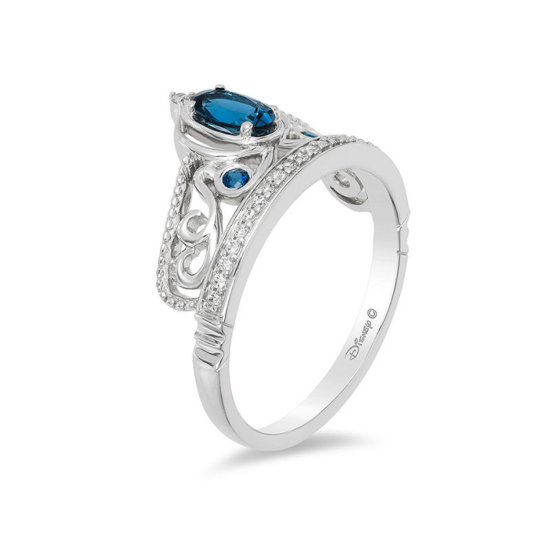 Enchanted Disney Cinderella Oval London Blue Topaz and 1/10 CT. T.W. Diamond Carriage Ring in Sterling Silver - Size 7