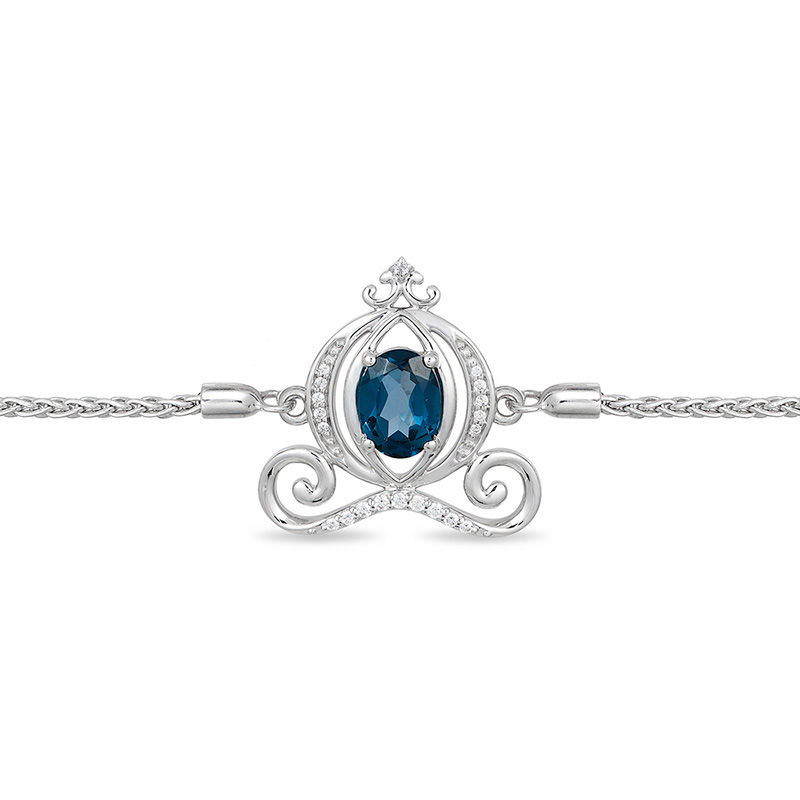 Main Image 2 of Enchanted Disney Cinderella Oval Blue Topaz and 1/10 CT. T.W. Diamond Carriage Bolo Bracelet in Sterling Silver - 9.5"