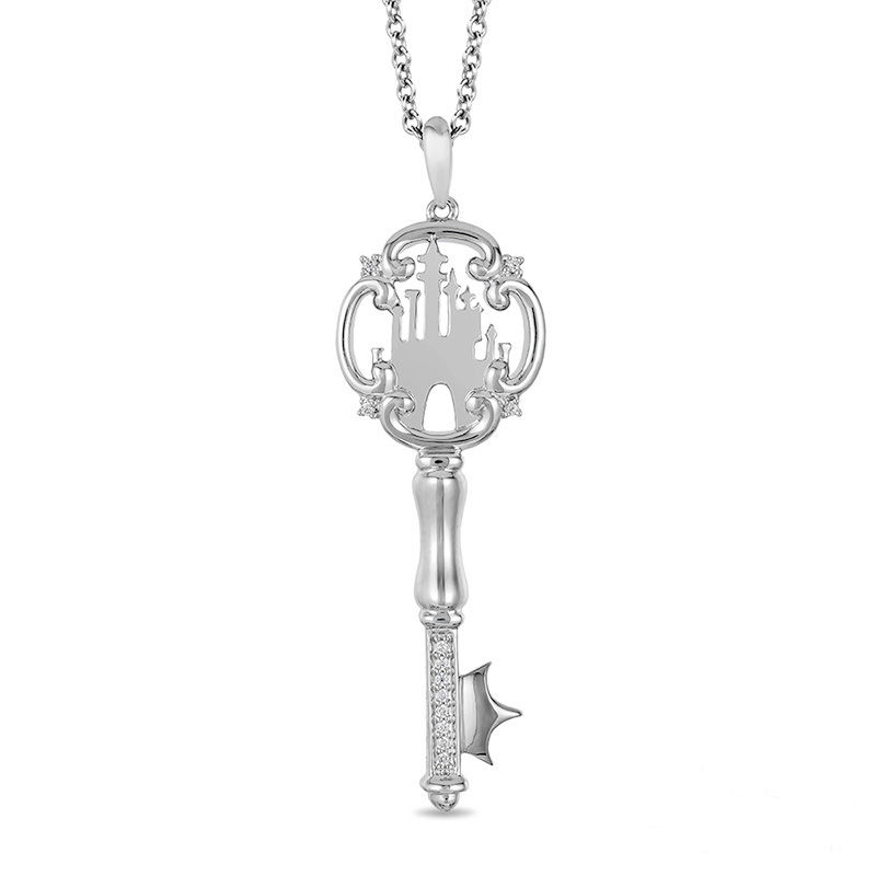 Main Image 1 of Enchanted Disney Princess 1/20 CT. T.W. Diamond Castle Key Pendant in Sterling Silver - 19"