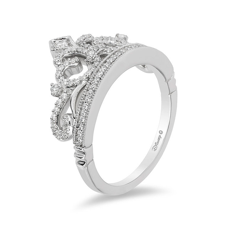 Main Image 2 of Enchanted Disney Princess 1/3 CT. T.W. Diamond Crown Vintage-Style Ring in Sterling Silver - Size 7