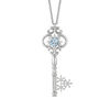 Thumbnail Image 1 of Enchanted Disney Elsa 5.0mm Aquamarine and 1/10 CT. T.W. Diamond Key Pendant in Sterling Silver - 19"