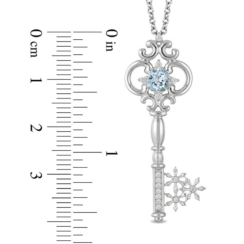 Main Image 3 of Enchanted Disney Elsa 5.0mm Aquamarine and 1/10 CT. T.W. Diamond Key Pendant in Sterling Silver - 19"