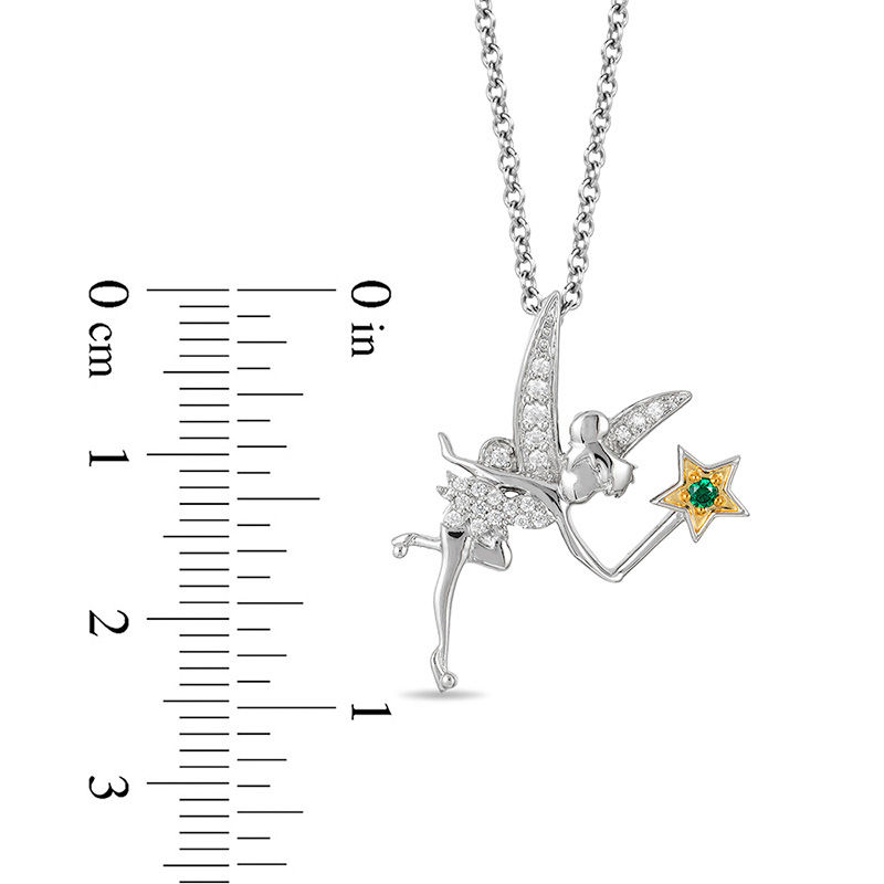 Enchanted Disney Tinker Bell Tourmaline and 1/10 CT. T.W. Diamond Pendant in Sterling Silver and 10K Gold Plate - 19"