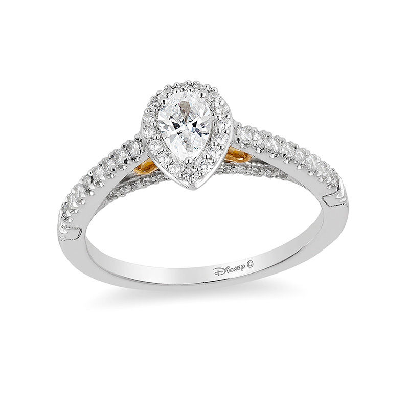 Main Image 1 of Enchanted Disney Merida 1/2 CT. T.W. Pear-Shaped Diamond Frame Engagement Ring in 14K Two-Tone Gold