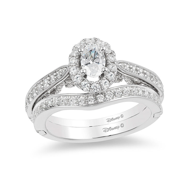 Enchanted Disney Ariel 1.00 CT Oval Diamond Frame Engagement Ring In 925 Silver 