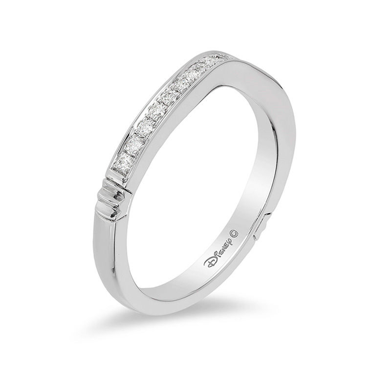 Main Image 2 of Enchanted Disney Princess 1/5 CT. T.W. Diamond Contour Grooved Shank Wedding Band in 14K White Gold