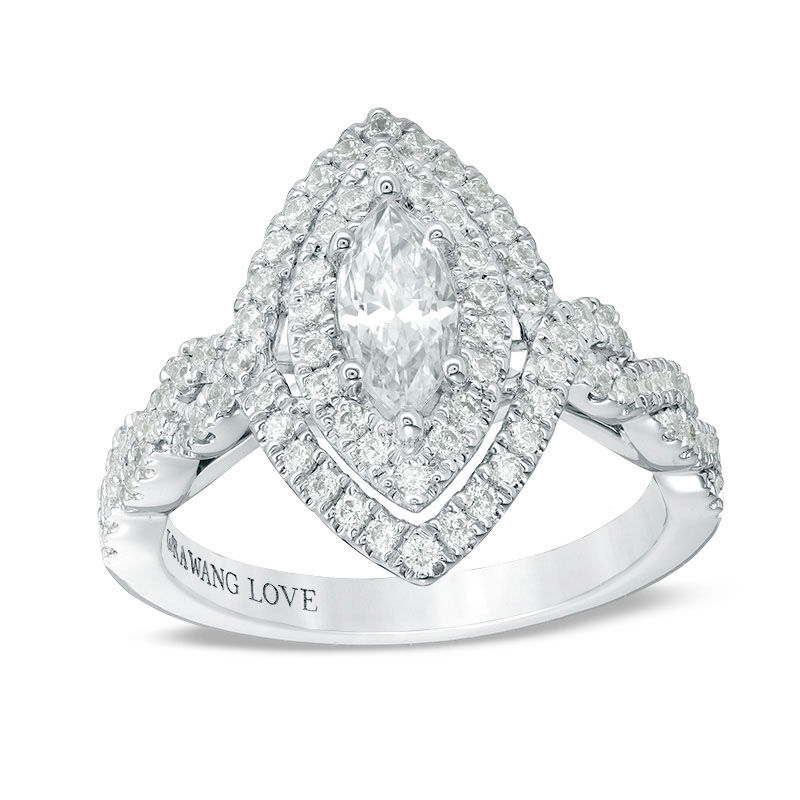Vera Wang Love Collection 1-1/3 CT. T.W. Marquise Diamond Double Frame Twist Engagement Ring in 14K White Gold