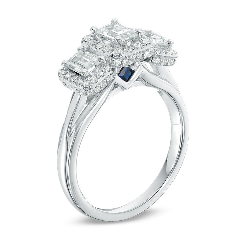 Vera Wang Love Collection 1-1/3 CT. T.W. Emerald-Cut Diamond Three Stone Frame Engagement Ring in 14K White Gold