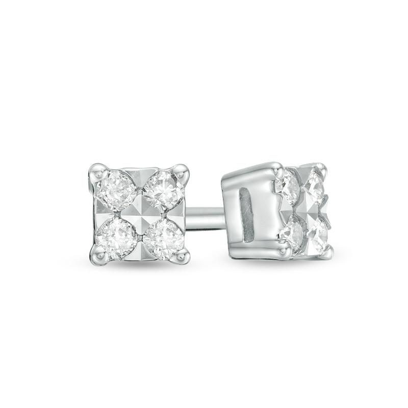 1/4 CT. T.W. Princess-Shaped Multi-Diamond Square Stud Earrings in 10K ...