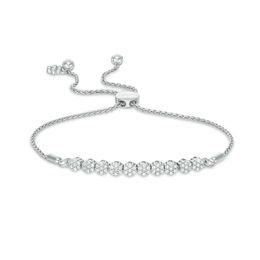 1/2 CT. T.W. Diamond Flower Cluster Bar Bolo Bracelet in 10K White Gold - 9.0&quot;