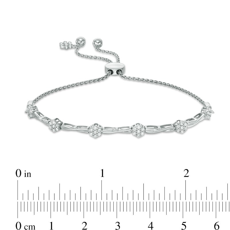 Main Image 2 of 3/8 CT. T.W. Multi-Diamond Flower Twist Bolo Bracelet in 10K White Gold - 8.9"