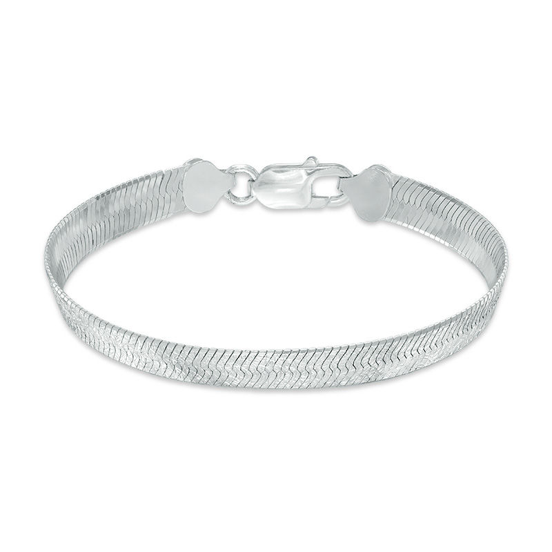 Main Image 2 of Made in Italy 7.0mm Diamond-Cut Herringbone Chain Bracelet in Sterling Silver - 7.5"