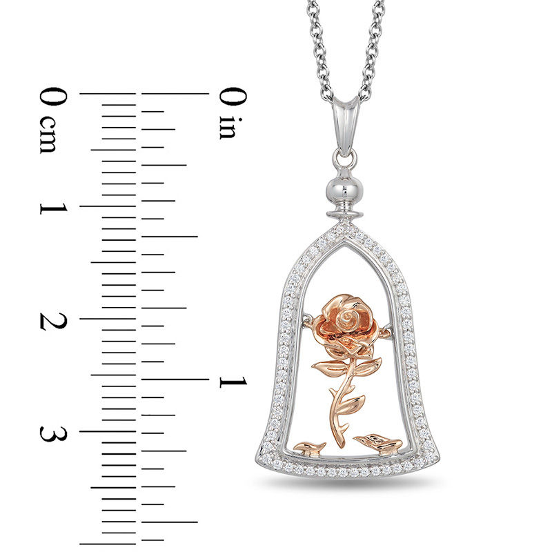 Enchanted Disney Belle 1/5 CT. T.W. Diamond Rose in Dome Pendant in Sterling Silver and 10K Rose Gold - 19"