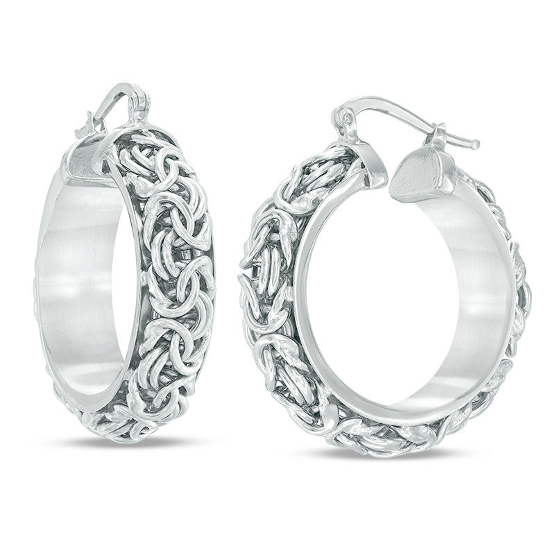 Main Image 1 of Made in Italy 20.96mm Byzantine-Style Hoop Earrings in Sterling Silver