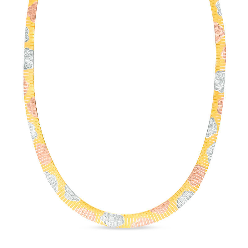 Made in Italy 11.0mm Rose Omega Chain Necklace in Sterling Silver with 14K Two-Tone Gold Plate - 17"