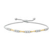 Thumbnail Image 0 of 1/4 CT. T.W. Diamond Three Stone Alternating Concave Link Bolo Bracelet in 10K Two-Tone Gold - 9.9"