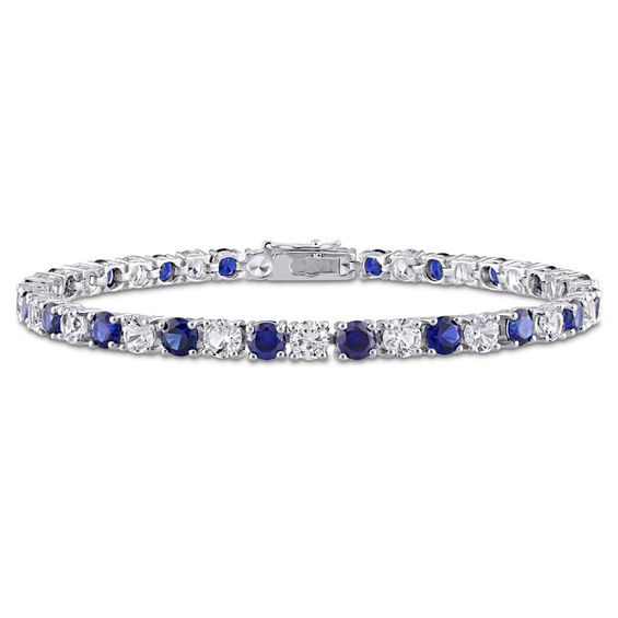 4.0mm Lab-Created Blue and White Sapphire Alternating Tennis Bracelet in  Sterling Silver - 7.25