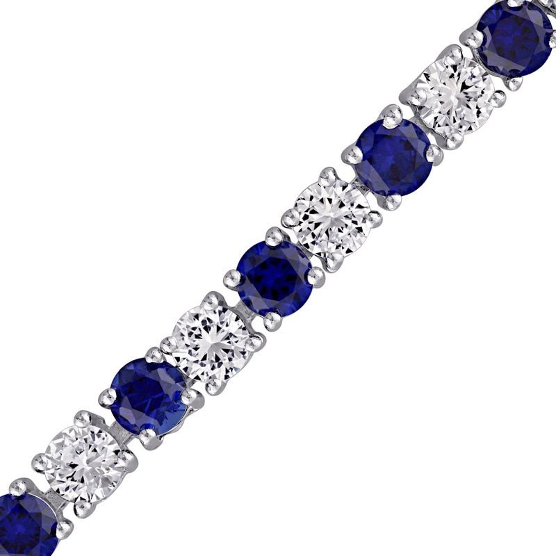 Main Image 1 of 4.0mm Lab-Created Blue and White Sapphire Alternating Tennis Bracelet in Sterling Silver - 7.25"