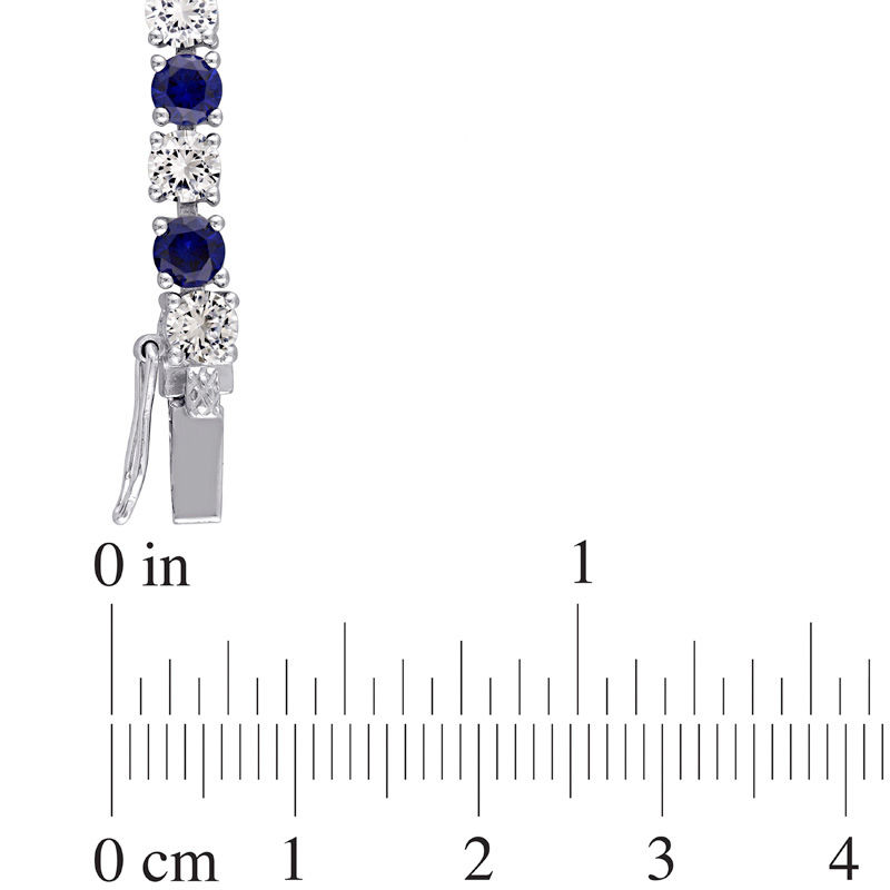Main Image 4 of 4.0mm Lab-Created Blue and White Sapphire Alternating Tennis Bracelet in Sterling Silver - 7.25"