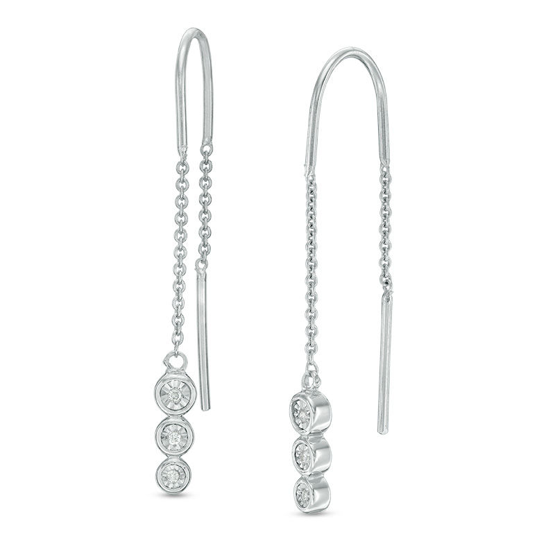 Diamond Accent Three Stone Threader Earrings in Sterling Silver