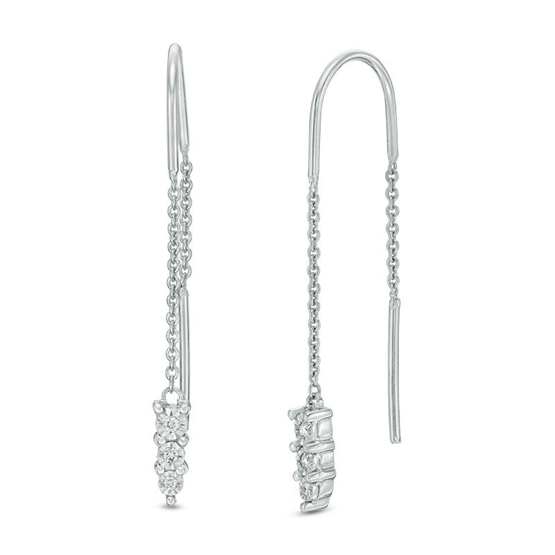 Main Image 1 of Diamond Accent Three Stone Threader Earrings in Sterling Silver