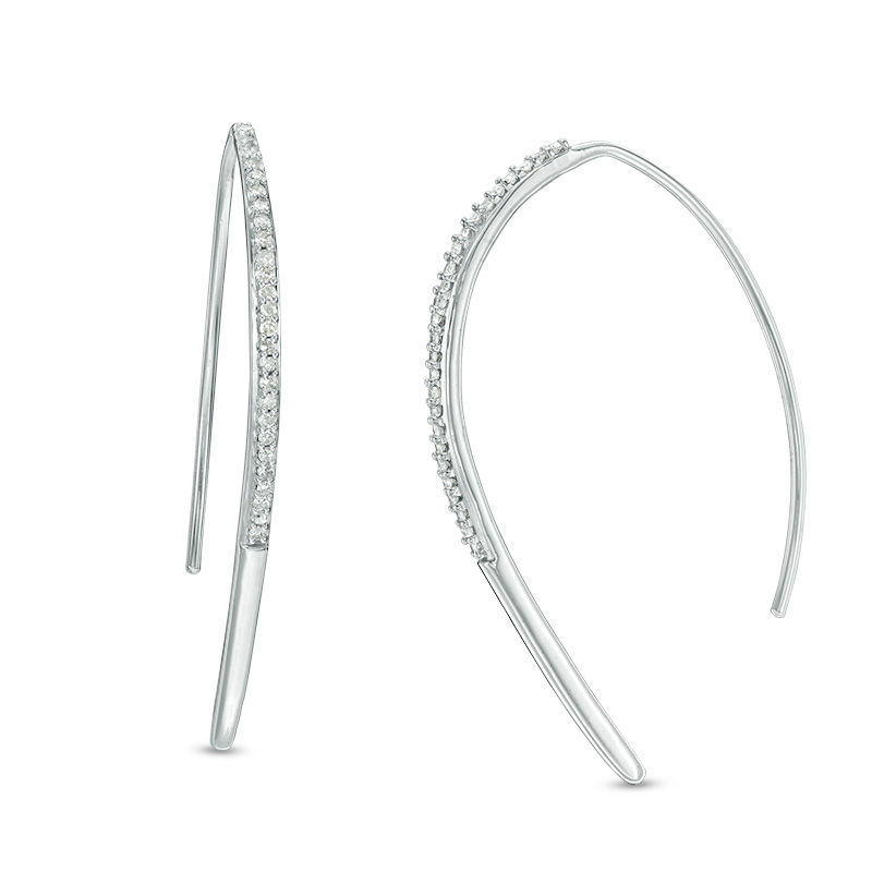 Main Image 1 of 1/10 CT. T.W. Diamond Linear Drop Earrings in 10K White Gold