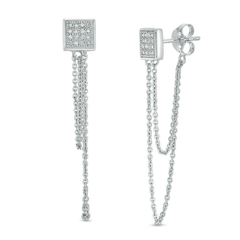 Main Image 1 of Diamond Accent Square Front/Back Earrings in Sterling Silver
