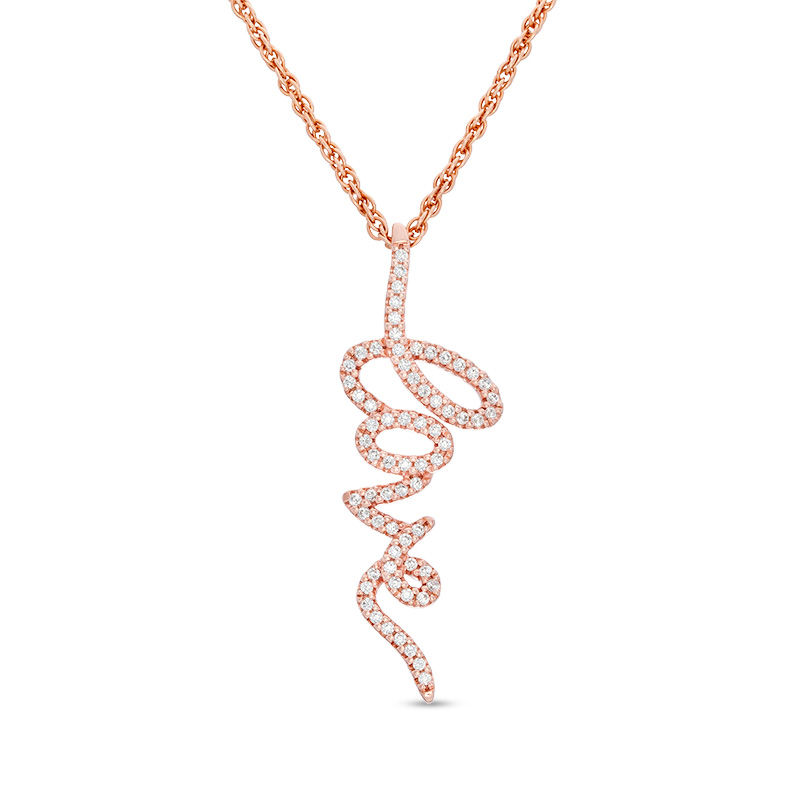 Main Image 1 of 1/5 CT. T.W. Diamond Vertical "love" Pendant in 10K Rose Gold