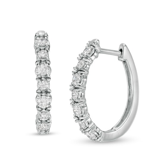 1/2 CT. T.W. Diamond Hoop Earrings in 10K White Gold 1/2 CT. T.W. Diamond Hoop Earrings in 10K White Gold