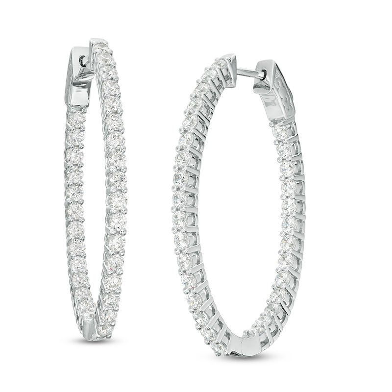 Certified Diamond Inside-Out Hoop Earrings Solid 14K White Gold 3CT Round Cut 