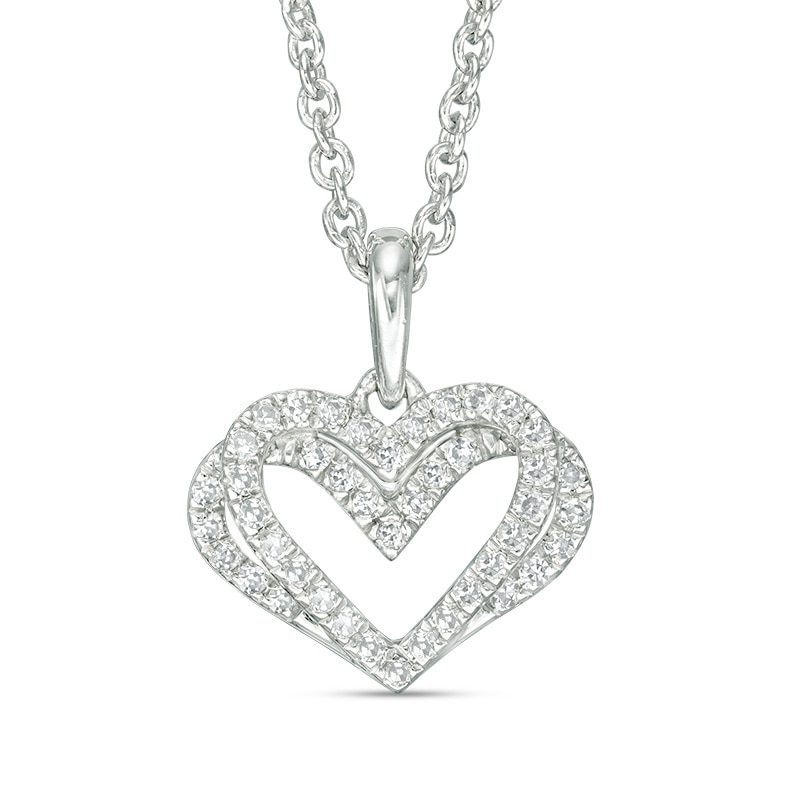 Main Image 1 of The Kindred Heart from Vera Wang Love Collection 1/10 CT. T.W. Diamond Mini Pendant in Sterling Silver - 19"
