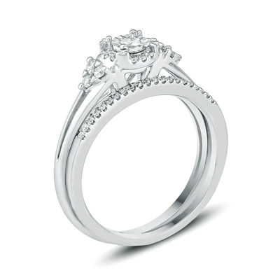1/4 CT. T.W. Diamond Frame Tri-Sides Bridal Set in Sterling