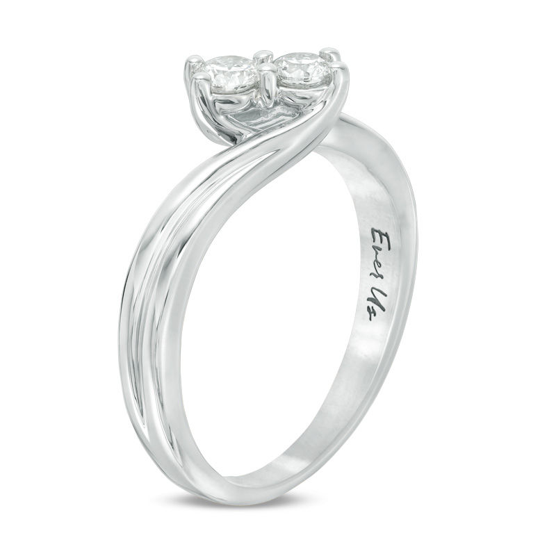 Main Image 2 of Ever Us® 1/4 CT. T.W. Two-Stone Diamond Bypass Ring in 14K White Gold