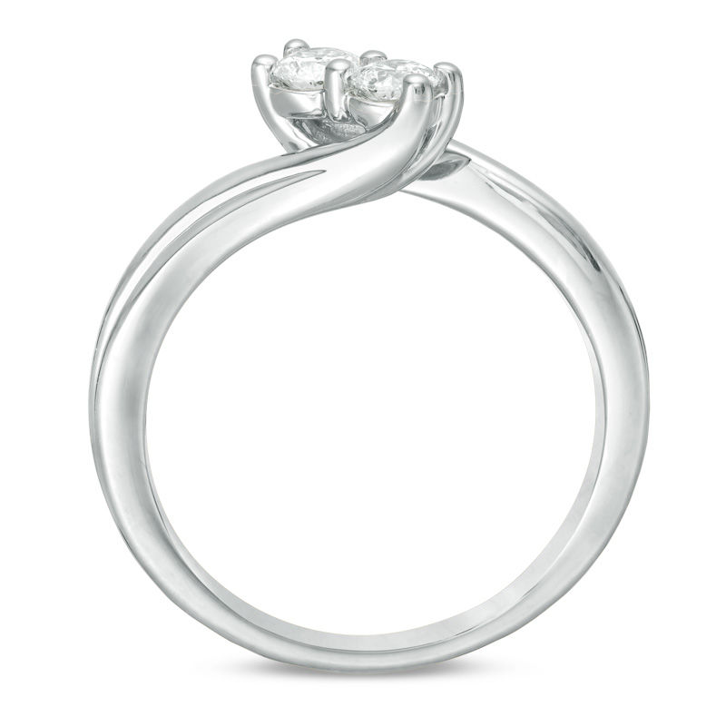 Main Image 3 of Ever Us® 1/4 CT. T.W. Two-Stone Diamond Bypass Ring in 14K White Gold