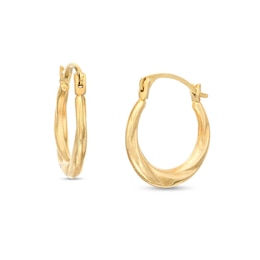 15.43mm Swirl Tube Huggie Hoop Earrings in 14K Gold