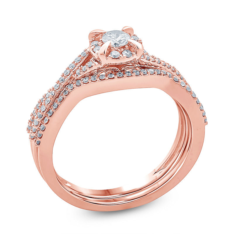 1/2 CT. T.W. Diamond Frame Twist Bridal Set in 14K Rose Gold
