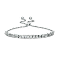1/3 CT. T.W. Diamond Double Row Bolo Bracelet in 10K White Gold - 10&quot;