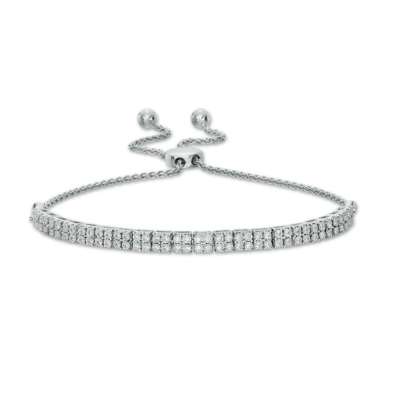 1/3 CT. T.W. Diamond Double Row Bolo Bracelet in 10K White Gold - 10"