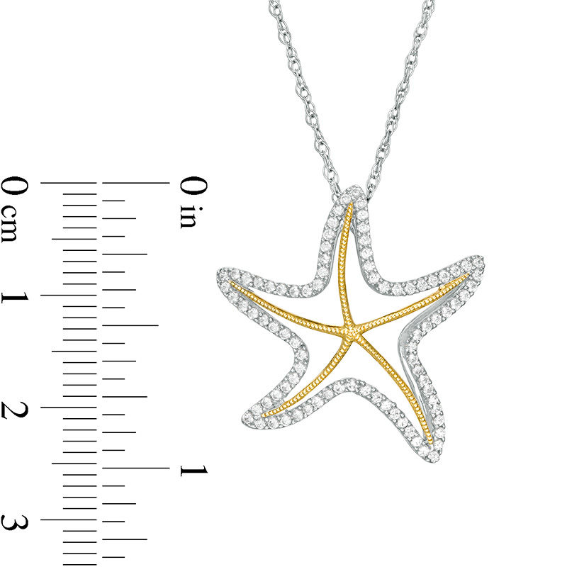 Main Image 2 of Lab-Created White Sapphire Starfish Vintage-Style Pendant in Sterling Silver and 14K Gold Plate