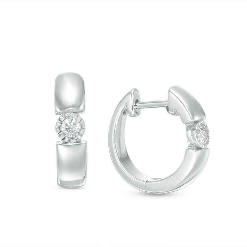 Main Image 1 of 1/10 CT. T.W. Diamond Solitaire Huggie Hoop Earrings in Sterling Silver